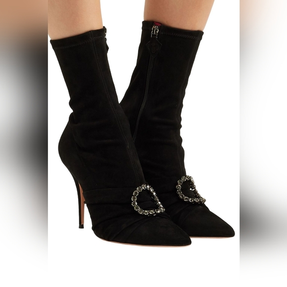 Oscar Tiye black crystal embellished sock booties